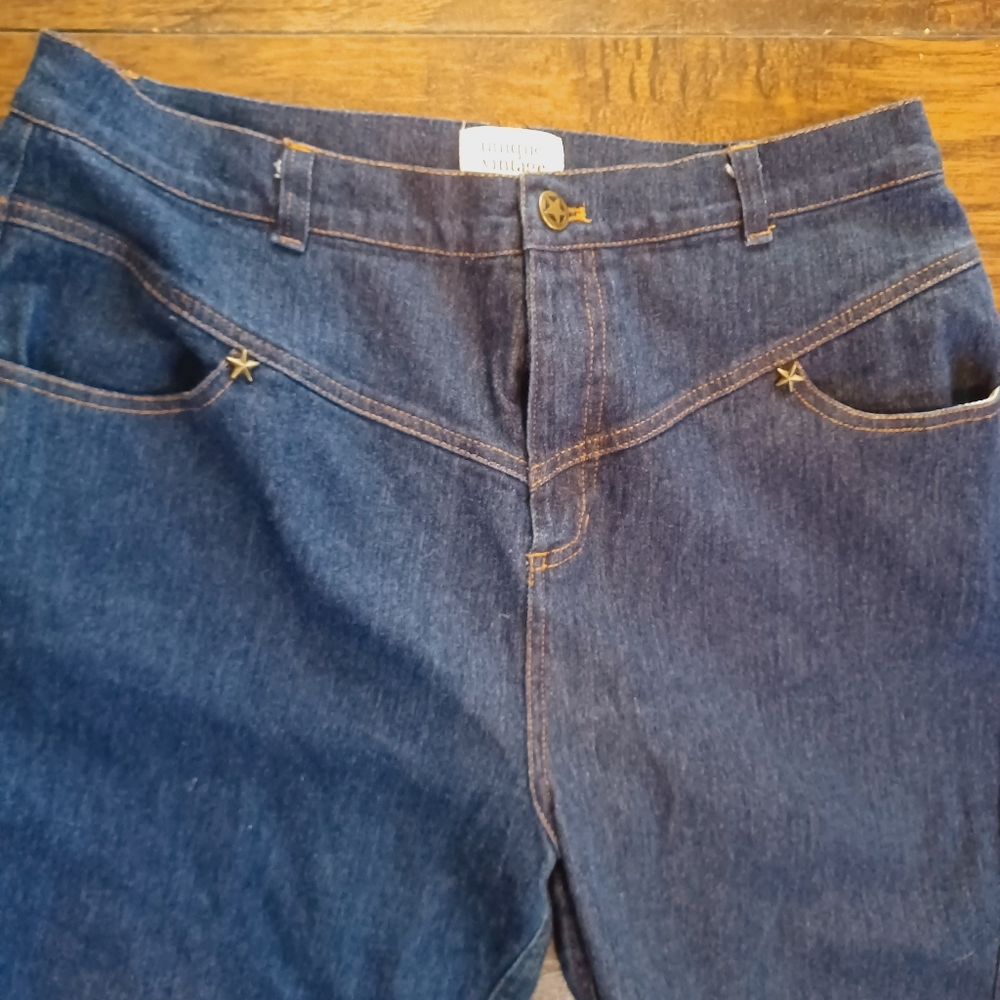 Unique Vintage Dark Denim High Waisted Cigarette Pants Jeans - Picture 2 of 5